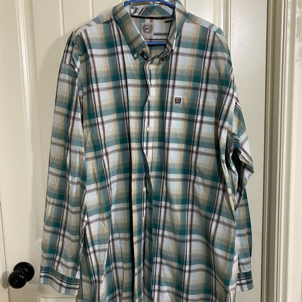 Cinch Blue and Brown Casual Button Down Shirt